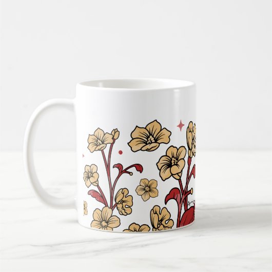 Moderne Sandy Brunt Bruine Bloemen Mok (Links)