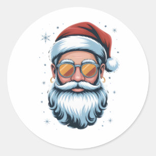 Moderne Santa Claus Vector Kunst met Zonnebril , Ronde Sticker