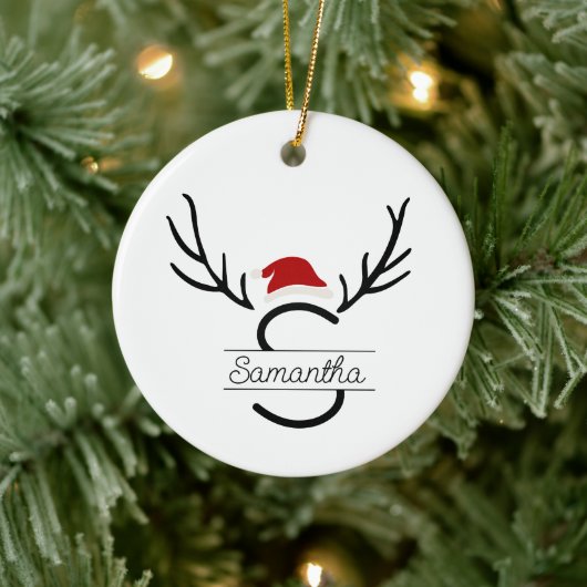 Moderne Santa Monogram Antler Kerstmis Aangepaste  Keramisch Ornament (Boom)