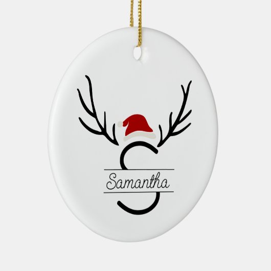 Moderne Santa Monogram Antler Kerstmis Aangepaste  Keramisch Ornament (Rechts)