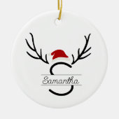 Moderne Santa Monogram Antler Kerstmis Aangepaste  Keramisch Ornament (Voorkant)