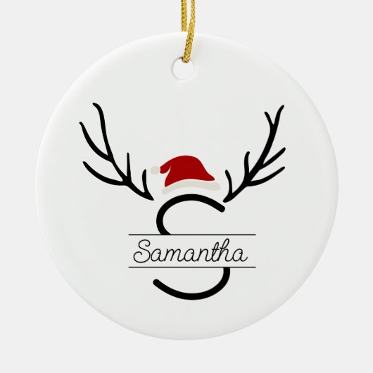 Moderne Santa Monogram Antler Kerstmis Aangepaste  Keramisch Ornament (Voorkant)