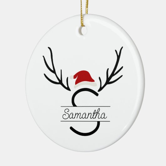 Moderne Santa Monogram Antler Kerstmis Aangepaste  Keramisch Ornament (Links)