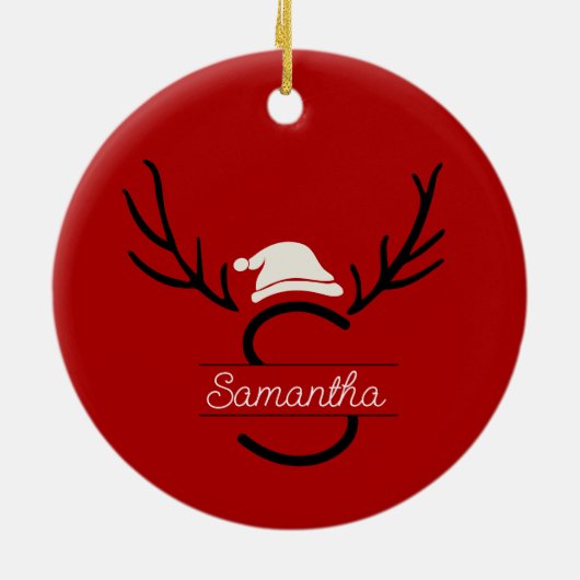 Moderne Santa Monogram Antler Kerstmis Aangepaste  Keramisch Ornament (Achterkant)