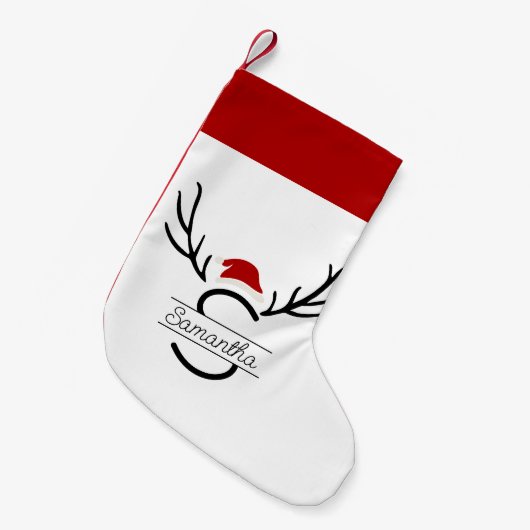 Moderne Santa Monogram Antler Kerstmis Aangepaste  Kleine Kerstsok (Voorkant (Hangend))