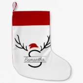 Moderne Santa Monogram Antler Kerstmis Aangepaste  Kleine Kerstsok (Voorkant)