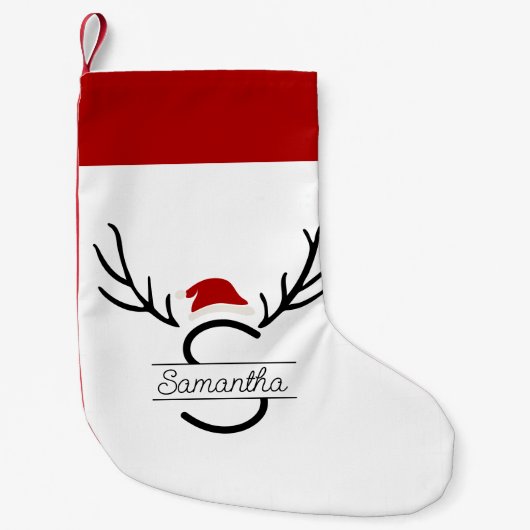 Moderne Santa Monogram Antler Kerstmis Aangepaste Kleine Kerstsok (Voorkant)
