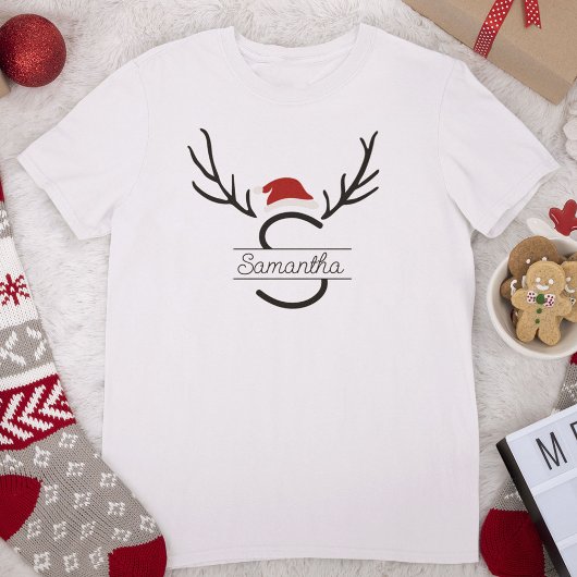 Moderne Santa Monogram Antler Kerstmis Aangepaste  T-shirt