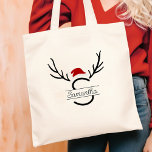 Moderne Santa Monogram Antler Kerstmis Aangepaste  Tote Bag<br><div class="desc">Draag feestvreugde in stijl! 🎅 Pas je Modern Antler Santa Tas aan met je monogram en naam. Een feestelijk,  schattig en uniek cadeau voor uw dierbaren voor Kerstmis! 🎄 #SantaMonogramTote #ChristmasStyle</div>