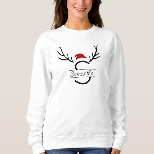 Moderne Santa Monogram Antler Kerstmis Aangepaste Trui (Voorkant)