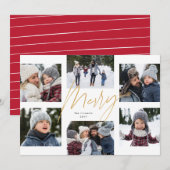Moderne sappige faux gouden 6 foto's kerstcollage feestdagenkaart (Voorkant / Achterkant)