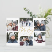 Moderne sappige faux gouden 6 foto's kerstcollage feestdagenkaart (Staand voorkant)