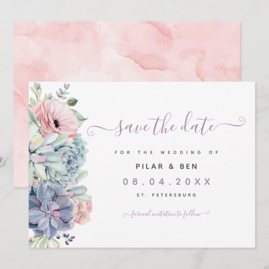 Moderne, sappige waterverf Floral bruiloft Save The Date (Voorkant / Achterkant)