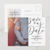 Moderne Save Our Date Foto Elegante Script Bruilof Aankondigingskaart (Voorkant / Achterkant)