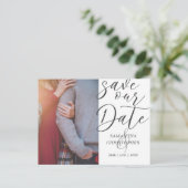 Moderne Save Our Date Foto Elegante Script Bruilof Aankondigingskaart (Staand voorkant)