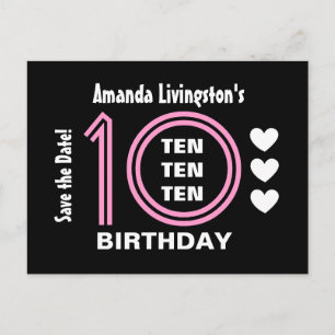 Moderne Save the Date 10th Birthday Party V01B Aankondigingskaart