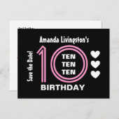 Moderne Save the Date 10th Verjaardagsfeest V01B Aankondigingskaart (Voorkant / Achterkant)