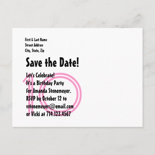Moderne Save the Date 10th Verjaardagsfeest V01B Aankondigingskaart (Achterkant)