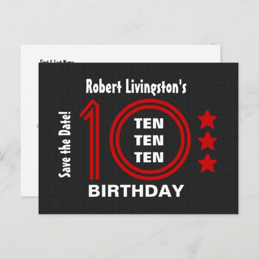 Moderne Save the Date 10th Verjaardagsfeest V01D Aankondigingskaart (Voorkant / Achterkant)