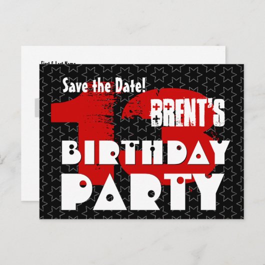 Moderne Save the Date 13e verjaardagsfeest V02A Aankondigingskaart (Voorkant / Achterkant)