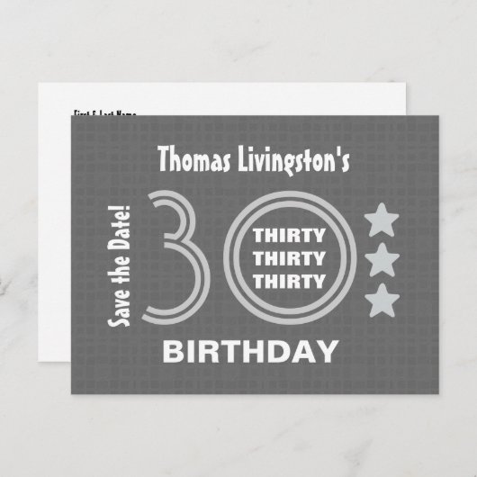 Moderne Save the Date 30th Verjaardagsfeest V30F Aankondigingskaart (Voorkant / Achterkant)