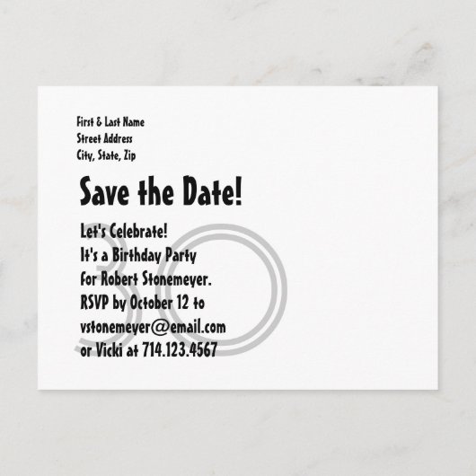 Moderne Save the Date 30th Verjaardagsfeest V30F Aankondigingskaart (Achterkant)