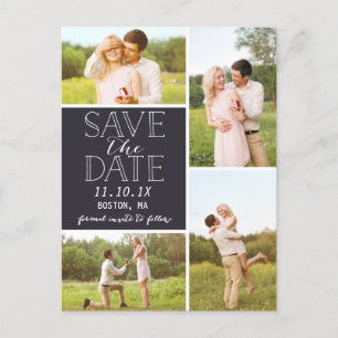 Moderne Save The Date 4-foto klassieke collage Aankondigingskaart
