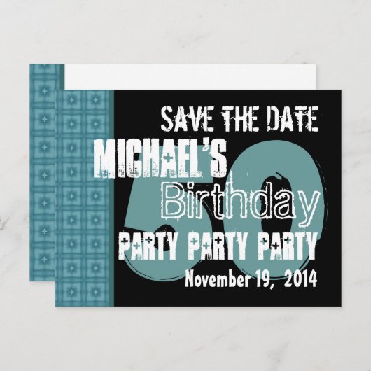 Moderne Save the Date 50e Verjaardag Blauwgroen en Aankondigingskaart (Voorkant / Achterkant)