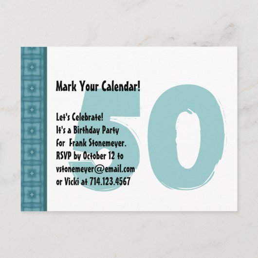 Moderne Save the Date 50e Verjaardag Blauwgroen en Aankondigingskaart (Achterkant)
