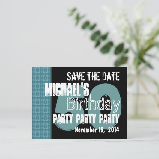 Moderne Save the Date 50e Verjaardag Blauwgroen en Aankondigingskaart (Staand voorkant)