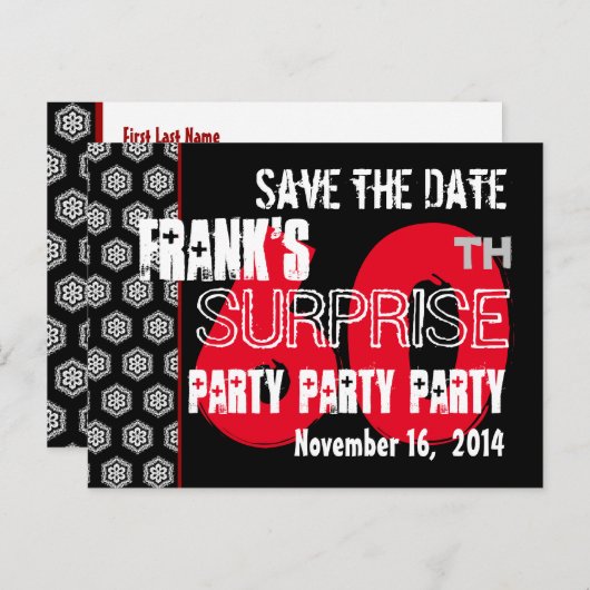 Moderne Save the Date 60e VERRASSING Verjaardag R2 Aankondigingskaart (Voorkant / Achterkant)