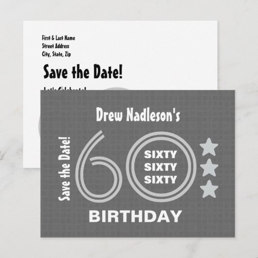 Moderne Save the Date 60th Verjaardagsfeest A03 Aankondigingskaart (Voorkant / Achterkant)