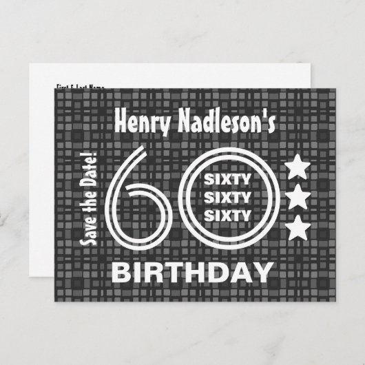 Moderne Save the Date 60th Verjaardagsfeest A03A Aankondigingskaart (Voorkant / Achterkant)