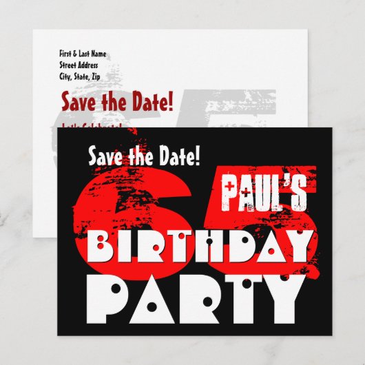 Moderne Save the Date 65th Verjaardagsfeest V19 Aankondigingskaart (Voorkant / Achterkant)