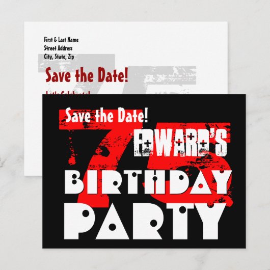 Moderne Save the Date 75th Verjaardagsfeest V21 Aankondigingskaart (Voorkant / Achterkant)