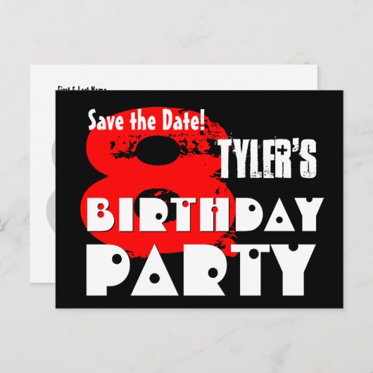Moderne Save the Date 8e Verjaardagsfeest V30 Aankondigingskaart (Voorkant / Achterkant)