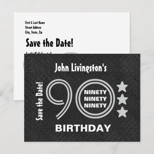Moderne Save the Date 90th Verjaardagsfeest V90F Aankondigingskaart (Voorkant / Achterkant)