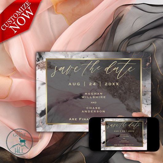 Moderne Save the Date Abstracte Roos Koolgrijs Gou Kaart