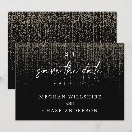 Moderne Save the Date Edgy Champagne Glitter Kaart (Voorkant / Achterkant)