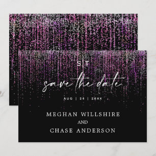 Moderne Save the Date Edgy Magenta Glitters Kaart