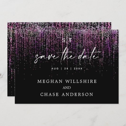Moderne Save the Date Edgy Magenta Glitters Kaart (Voorkant / Achterkant)