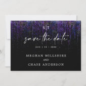 Moderne Save the Date Edgy Paarse Glitters Kaart (Voorkant)