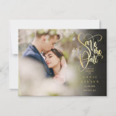 Moderne Save the Date Elegante Gouden Script Foto Magnetische Uitnodiging (Voorkant)