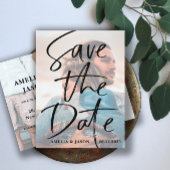 Moderne Save the Date Elegante Script Foto Aankondigingskaart