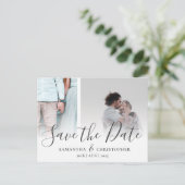 Moderne Save the Date Elegante Script Foto Collage Aankondigingskaart (Staand voorkant)