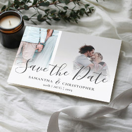Moderne Save the Date Elegante Script Foto Collage Aankondigingskaart
