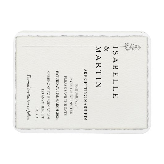 Moderne Save the Date Faux Deckled Edge Wedding Magneet (Horizontaal)