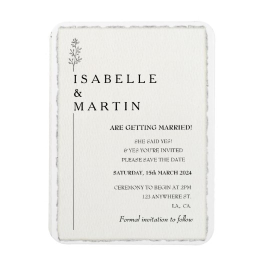 Moderne Save the Date Faux Deckled Edge Wedding Magneet (Verticaal)