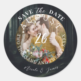 Moderne Save the Date Foto Afbeelding Huwelijk  Ronde Sticker