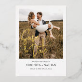 Moderne Save The Date Foto Bruiloft | Echt Goud Folie Uitnodiging (Voorkant)